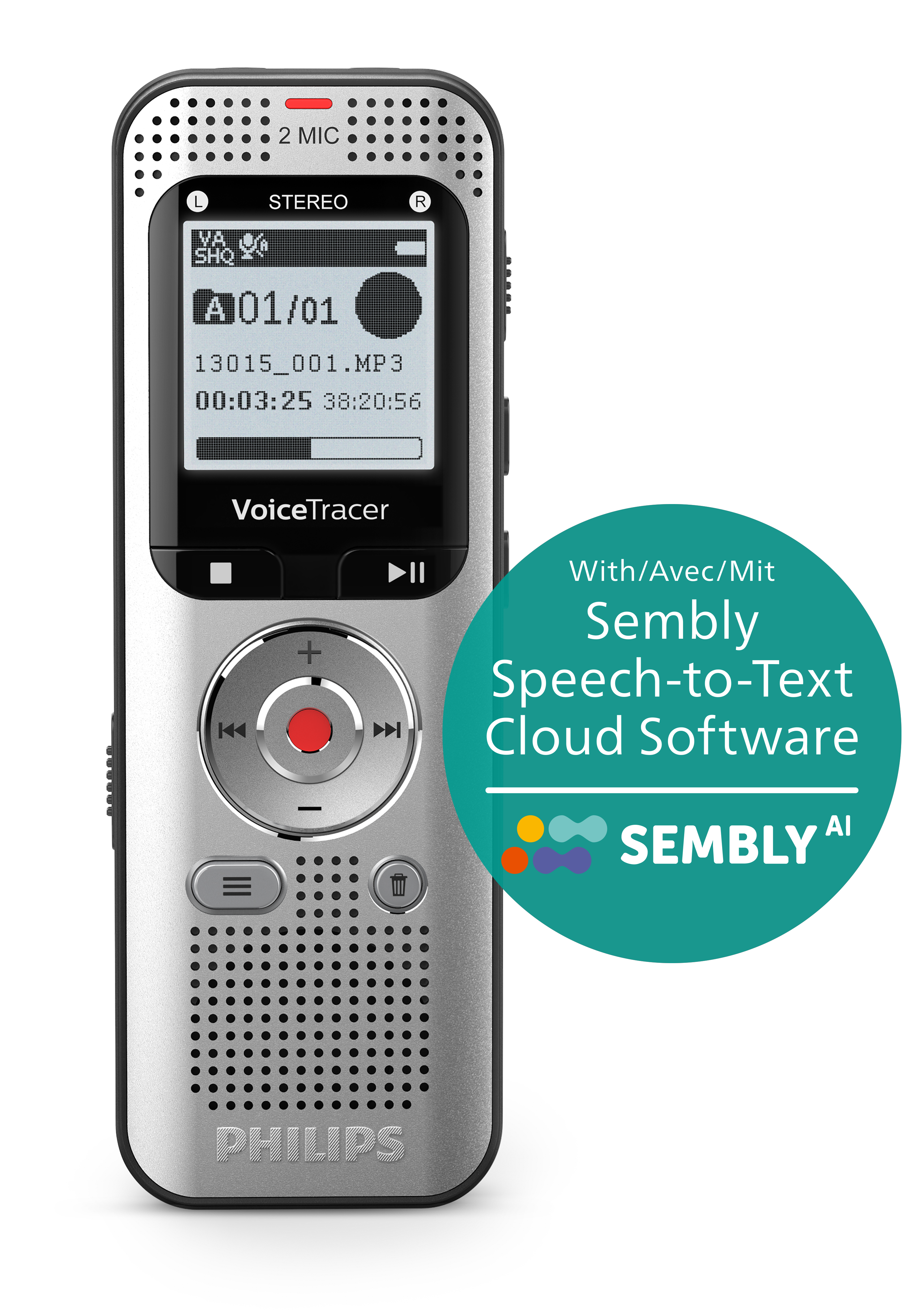 VoiceTracer audiorecorder met de spraak-naar-tekst cloudsoftware van Sembly