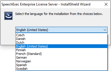 SpeechExec Enterprise License Server - select language