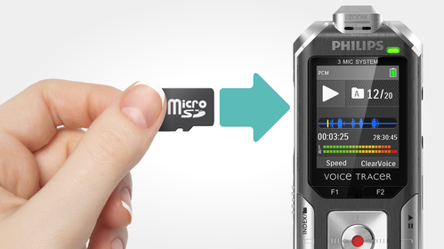 Entrée pour carte mémoire MicroSD pour des enregistrements quasi-illimités
