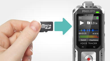 microSD-Kartensteckplatz für praktisch unbegrenzte Aufnahmen
