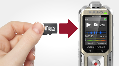 Entrée pour carte mémoire MicroSD pour des enregistrements quasi-illimités